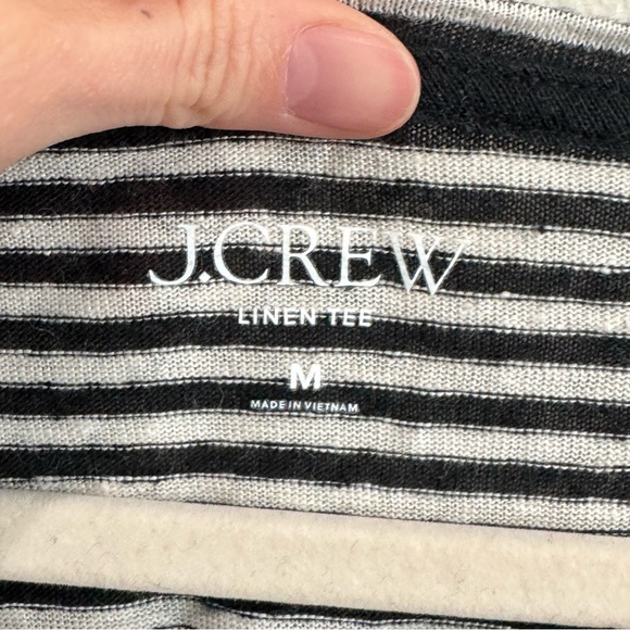 J.Crew Womens Medium Relaxed Linen T-shirt in Stripe Jade Stripe Black Natur - Picture 3 of 7